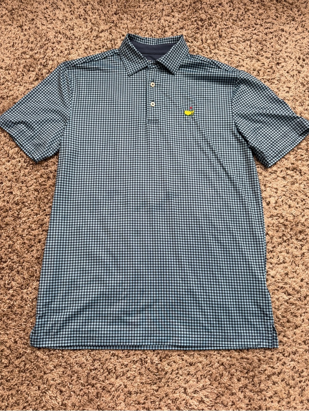 Masters Blue Gingham Small Polo with Small Yellow Logo
